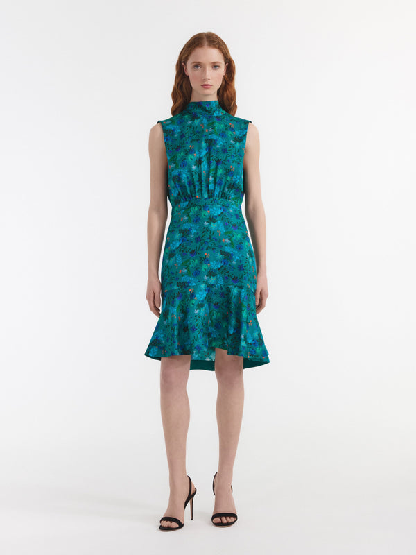 Saloni Fleur Short Dress In Flori Peacock