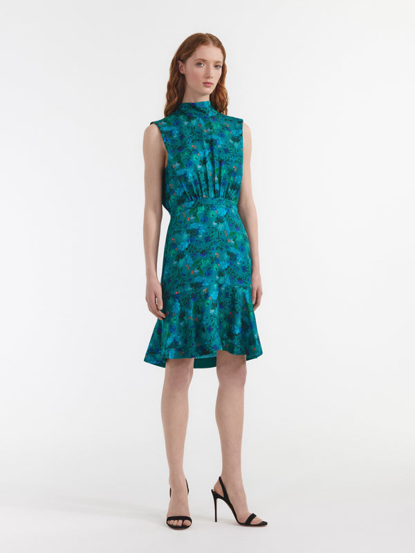 Saloni Fleur Short Dress In Flori Peacock