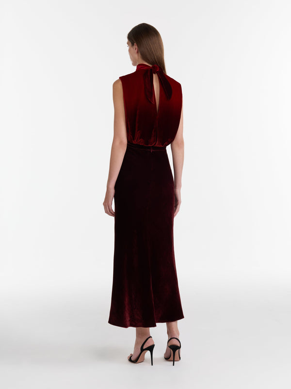 Saloni Fleur Velvet Dress In Ombre Garnet
