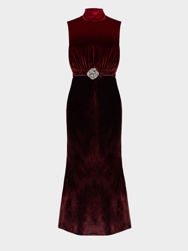 saloni Fleur Velvet Dress in Ombre Garnet