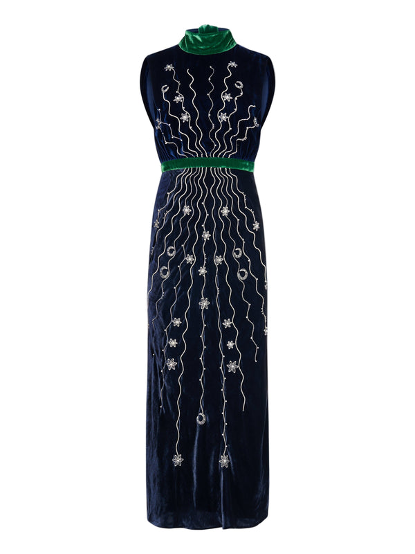 saloni Fleur Velvet Dress in Sapphire