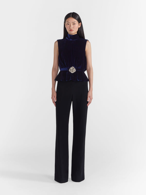 Saloni Fleur Velvet Top In Navy Crystalrose