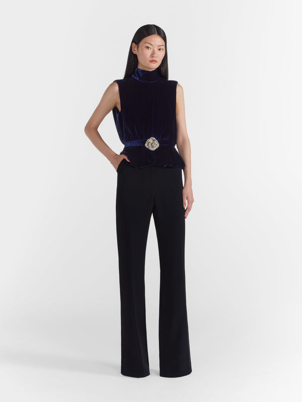 Saloni Fleur Velvet Top In Navy Crystalrose