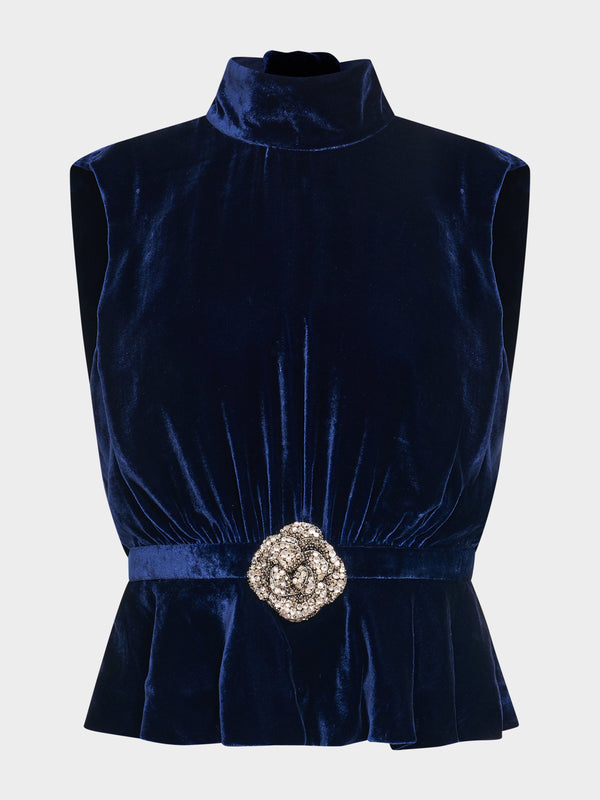 saloni Fleur Velvet Top in Navy Crystalrose