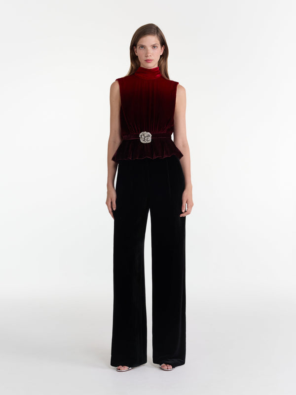 Saloni Fleur Velvet Top In Ombre Rouge