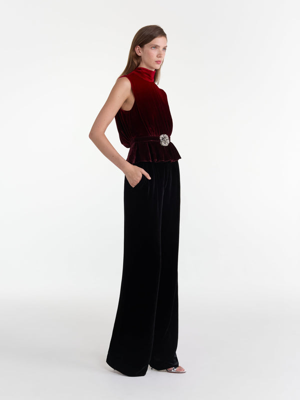 Saloni Fleur Velvet Top In Ombre Rouge