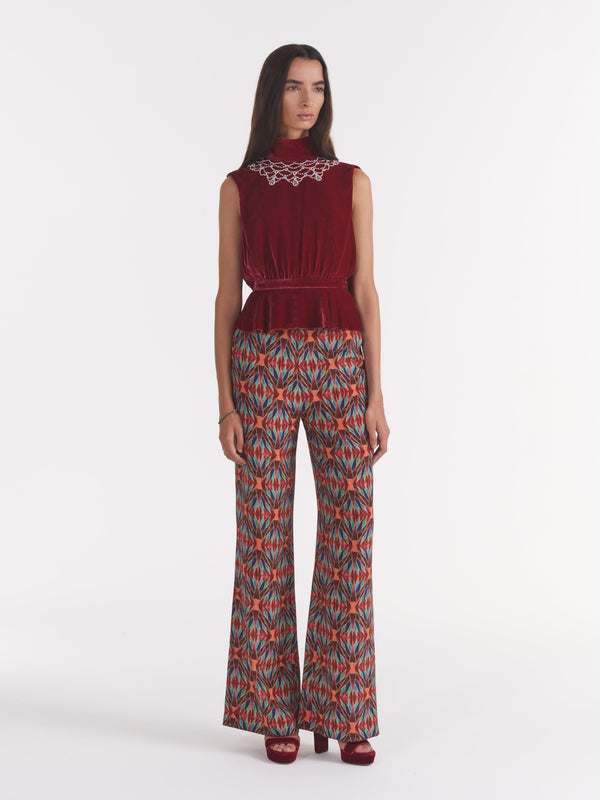 Saloni Fleur Velvet Top In True Red