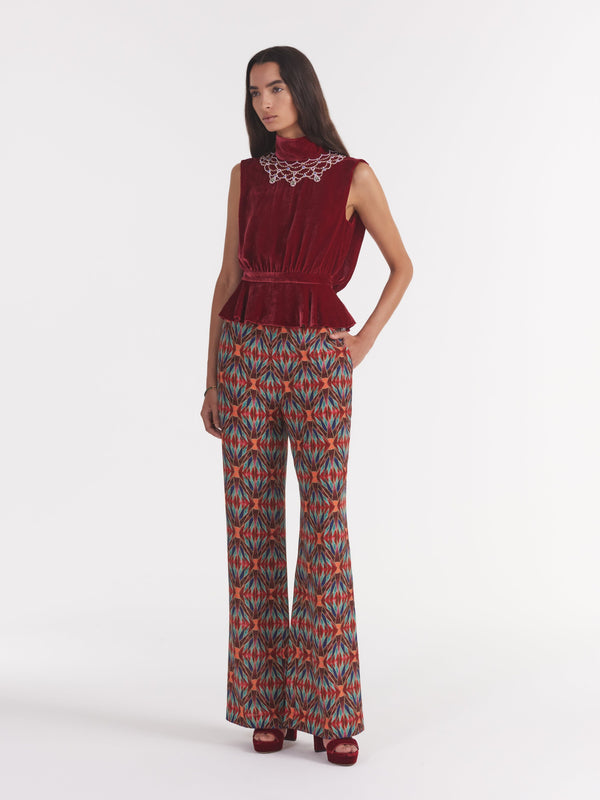 Saloni Fleur Velvet Top In True Red