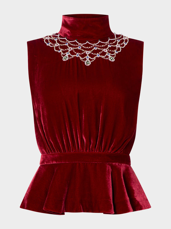 saloni Fleur Velvet Top in True Red