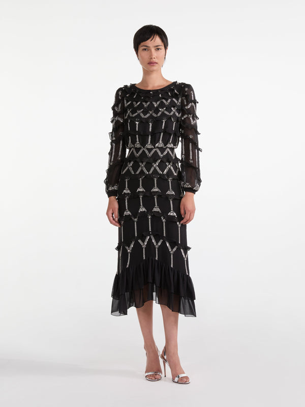 Saloni Isa D Dress In Black Embroidery