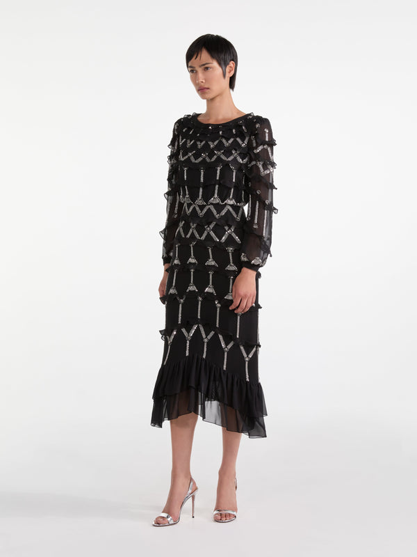 Saloni Isa D Dress In Black Embroidery