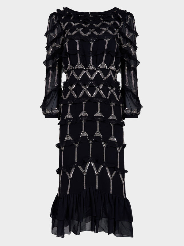 saloni Isa D Dress in Black Embroidery