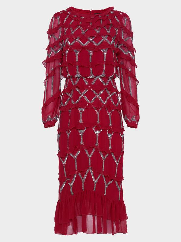 saloni Isa D Dress in Cherry Embroidered