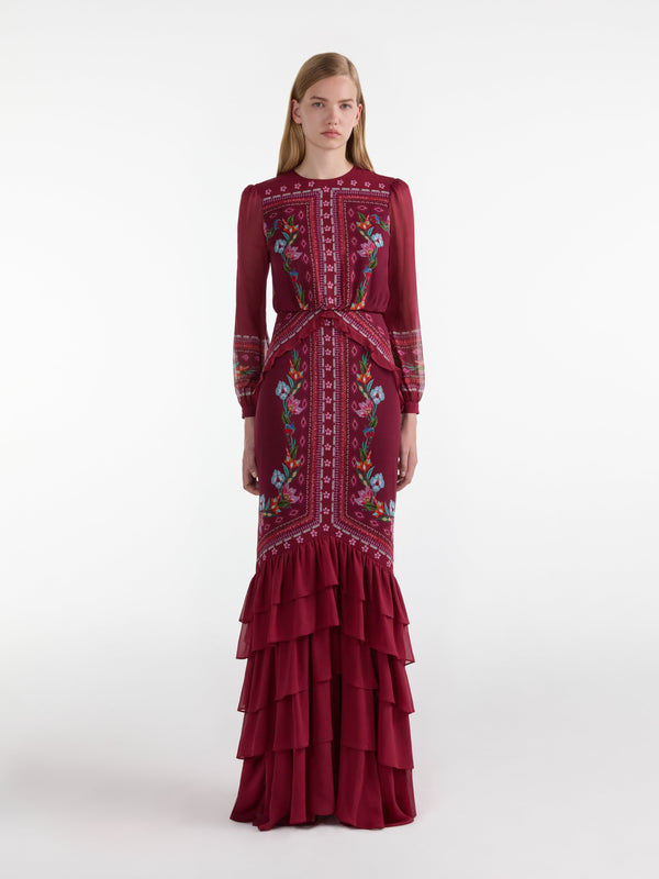 Saloni Isa Long C Dress In Cordia Vines