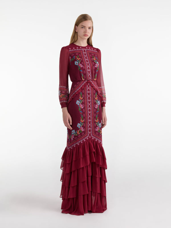 Saloni Isa Long C Dress In Cordia Vines