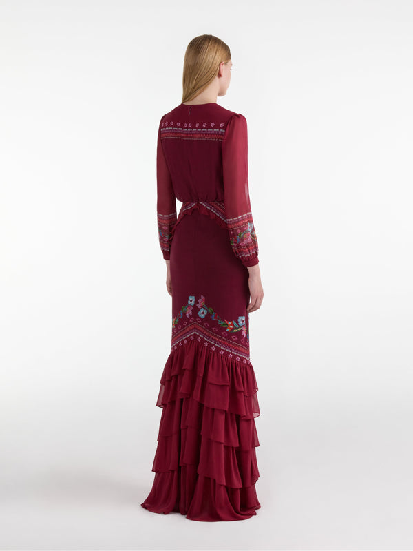 Saloni Isa Long C Dress In Cordia Vines