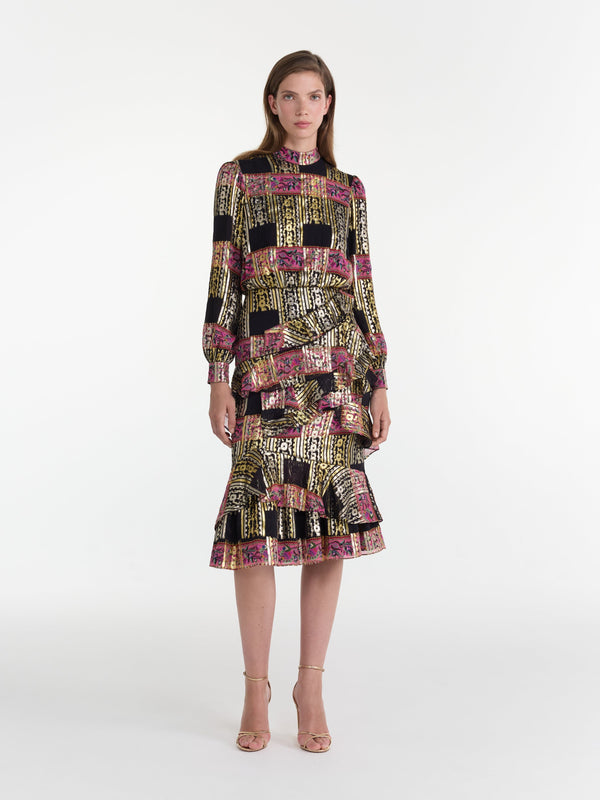 Saloni Isa Ruffle Dress In Budapest Lineae