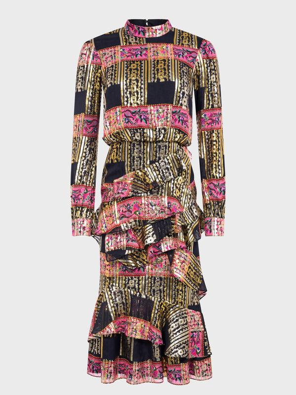 saloni Isa Ruffle Dress in Budapest Lineae