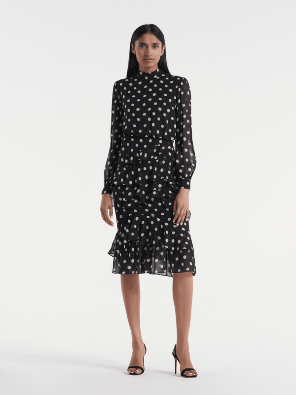 Saloni Isa Ruffle Dress In Mono Dot