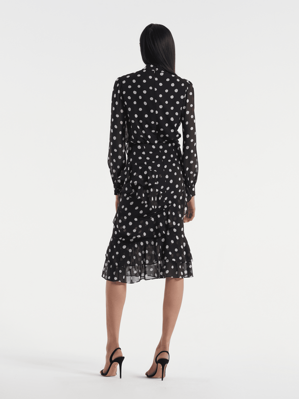 Saloni Isa Ruffle Dress In Mono Dot