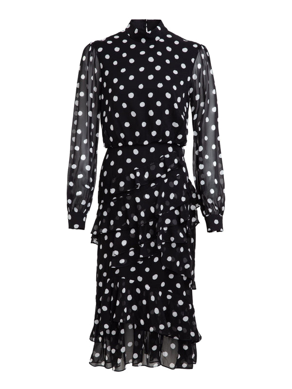 saloni Isa Ruffle Dress in Mono Dot