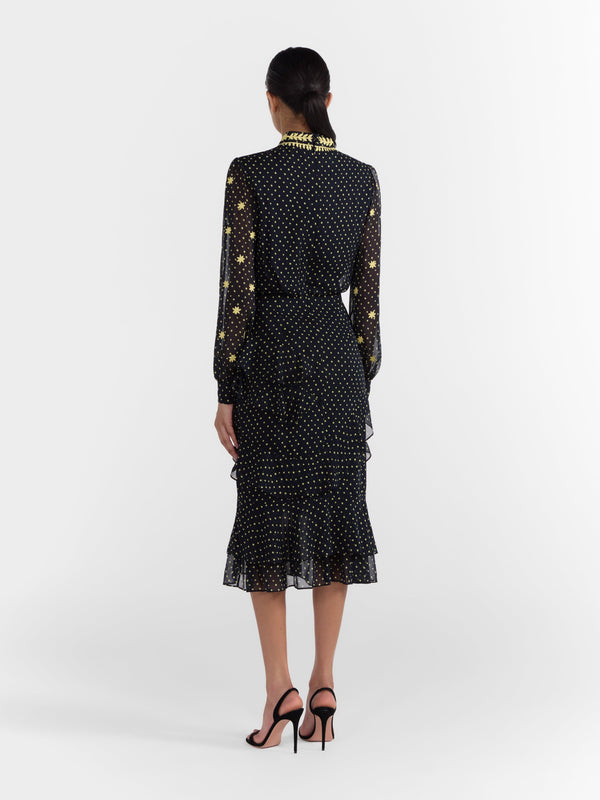 Saloni Isa Ruffle Dress In Tiny Dot Sunrise