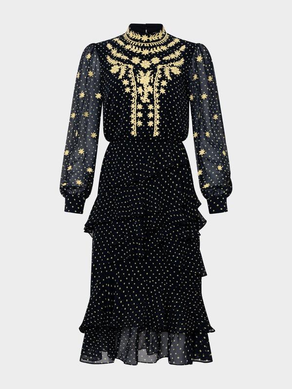 saloni Isa Ruffle Dress in Tiny Dot Sunrise