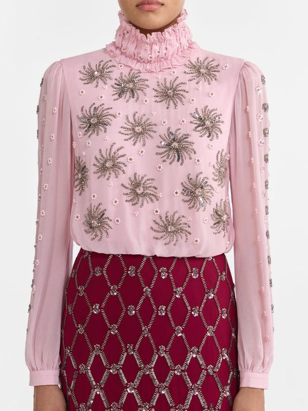 Saloni Isa Silk C Dress In Pale Peony Pinot
