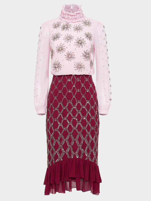 saloni Isa Silk C Dress in Pale Peony Pinot