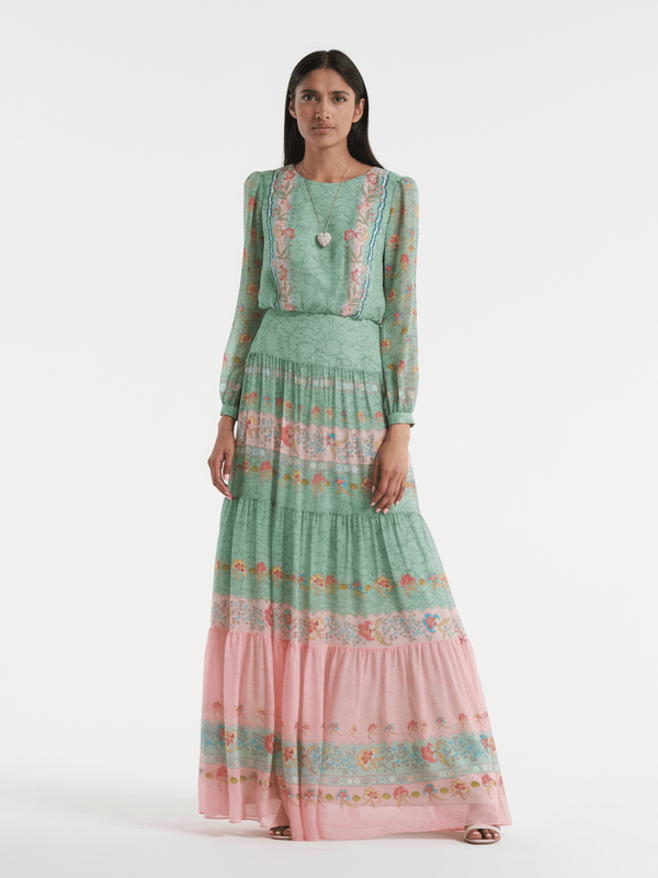 Saloni Isabel Long Dress In Delemare Wave