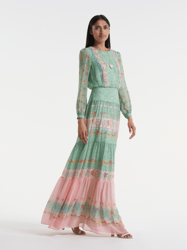 Saloni Isabel Long Dress In Delemare Wave
