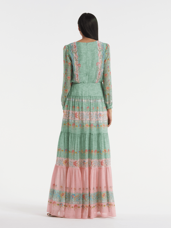 Saloni Isabel Long Dress In Delemare Wave
