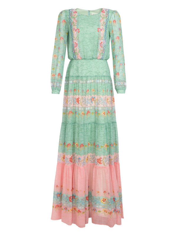 saloni Isabel Long Dress in Delemare Wave