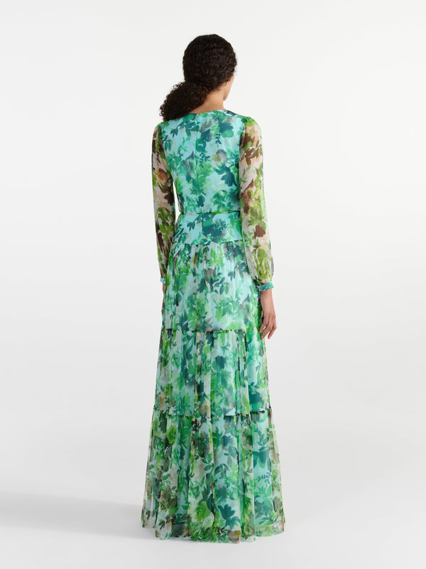 Saloni Isabel Long Dress Watercolour Garden