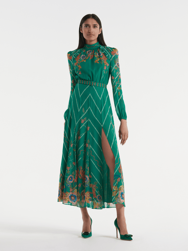 Saloni Jacqui B Dress In Emerald Barley