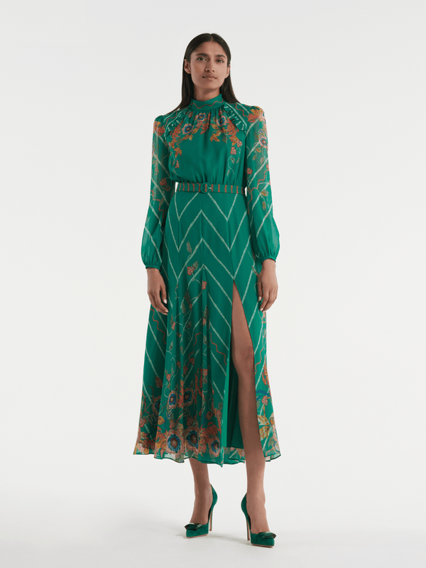 Saloni Jacqui B Dress In Emerald Barley