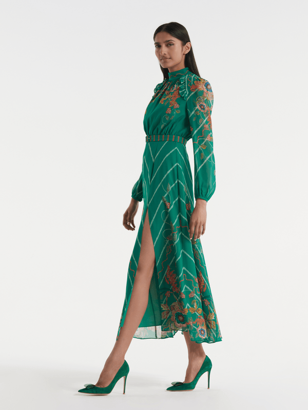 Saloni Jacqui B Dress In Emerald Barley