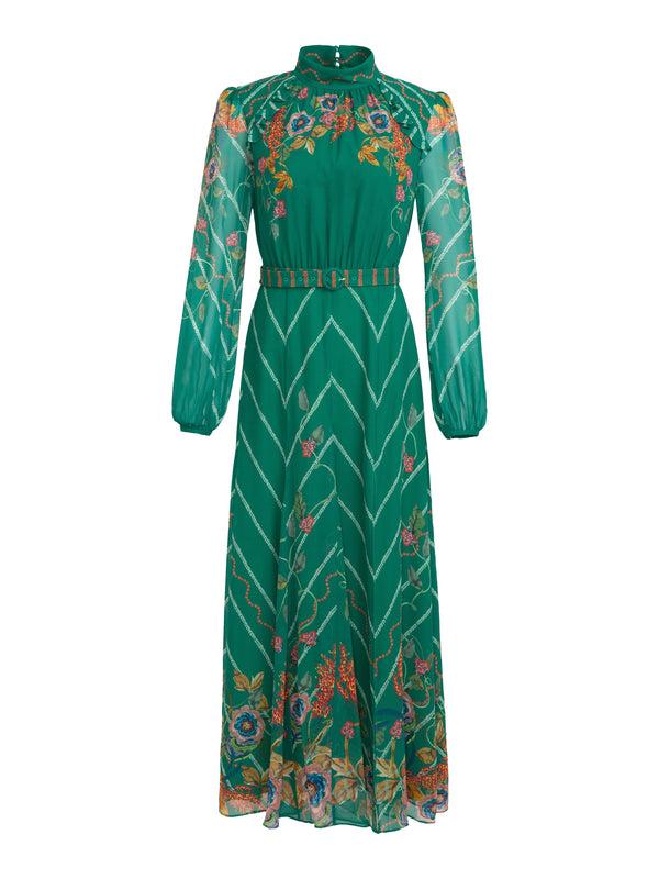 saloni Jacqui B Dress in Emerald Barley