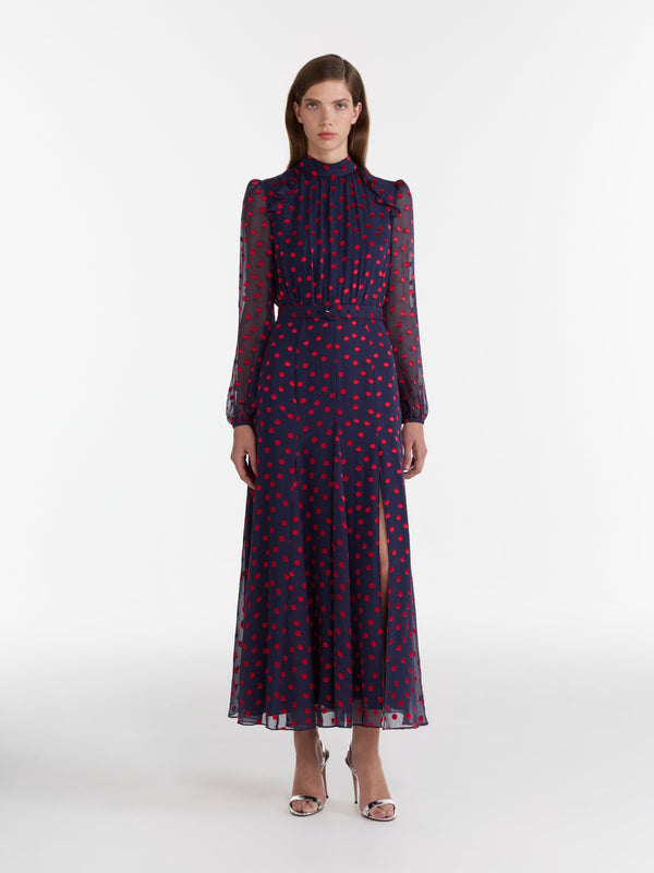 Saloni Jacqui B Dress In Navy Bright Rouge