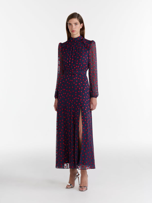 Saloni Jacqui B Dress In Navy Bright Rouge