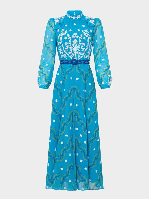 saloni Jacqui B Dress in Sky Lacework