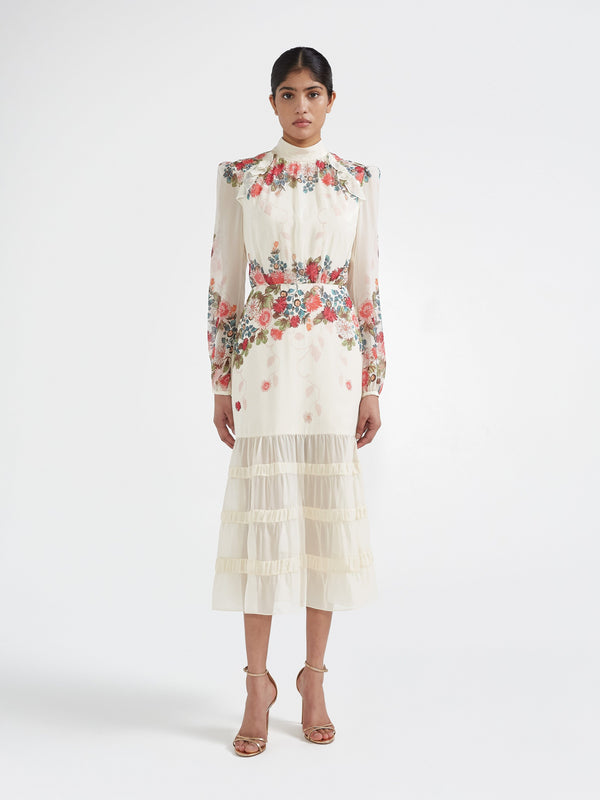 Saloni Jacqui C Dress In Jardine Cream