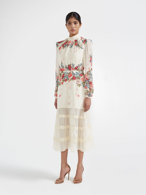 Saloni Jacqui C Dress In Jardine Cream