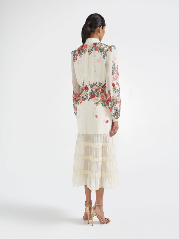 Saloni Jacqui C Dress In Jardine Cream