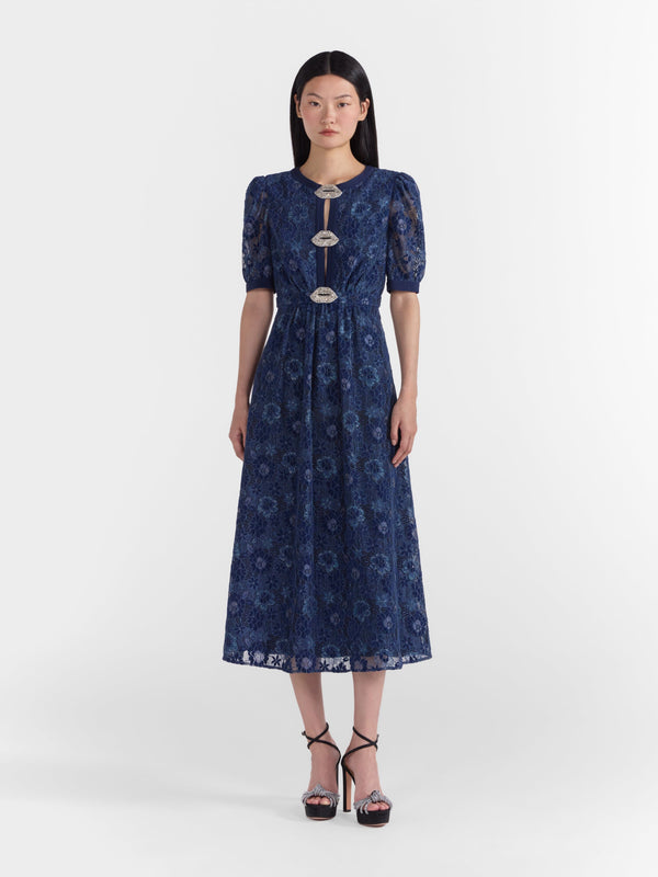 Saloni Jamie C Dress In Metallic Navy Lip