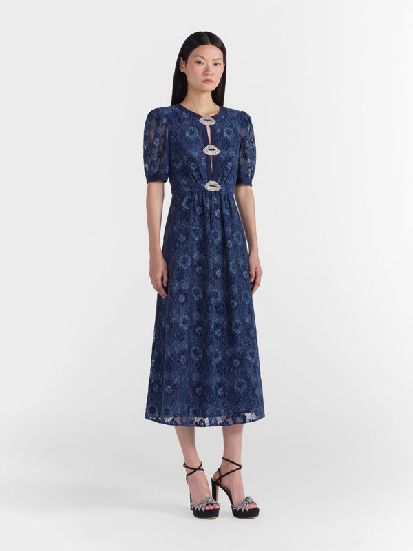 Saloni Jamie C Dress In Metallic Navy Lip