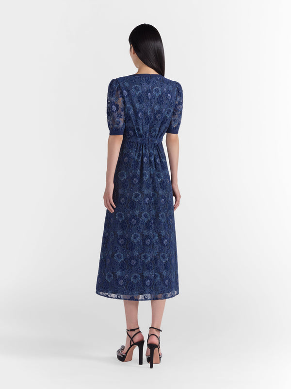Saloni Jamie C Dress In Metallic Navy Lip