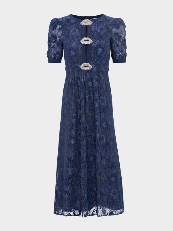 saloni Jamie C Dress in Metallic Navy Lip