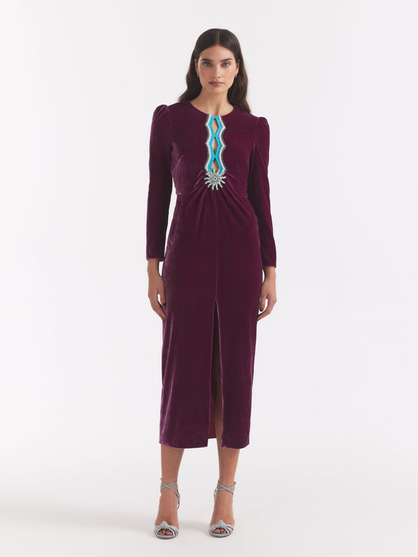 Saloni Jinx C Dress In Azalea Teal Embroidery