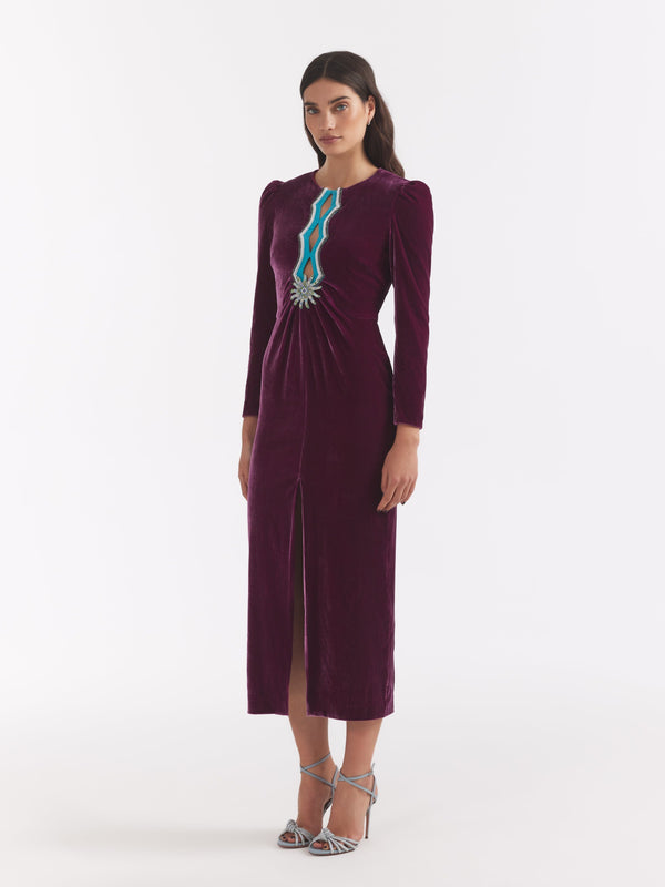 Saloni Jinx C Dress In Azalea Teal Embroidery